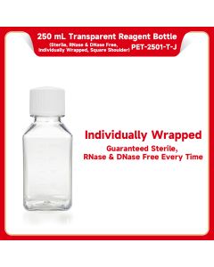 250 mL Transparent Reagent Bottle (Sterile, RNase & DNase Free, Individually Wrapped, Square Shoulder) servicebio PET-2501-T-J