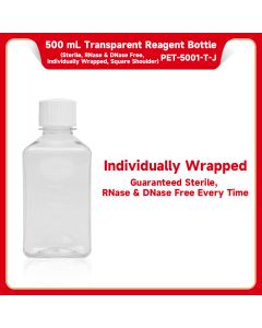 500 mL Transparent Reagent Bottle (Sterile, RNase & DNase Free, Individually Wrapped, Square Shoulder) servicebio PET-5001-T-J